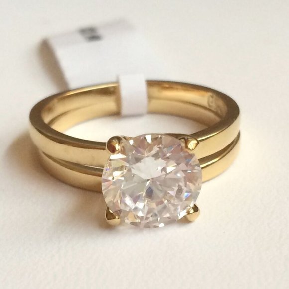 Cubic Zirconia Solitaire Engagement Ring Wedding Set Size 9 10 Gold Plated Band - Picture 9 of 10